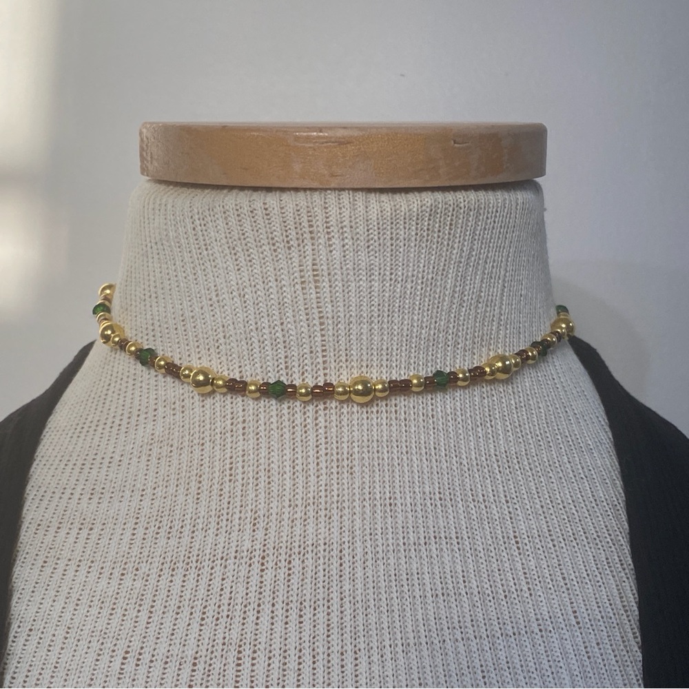Elegant Gold and Green Beaded Necklace